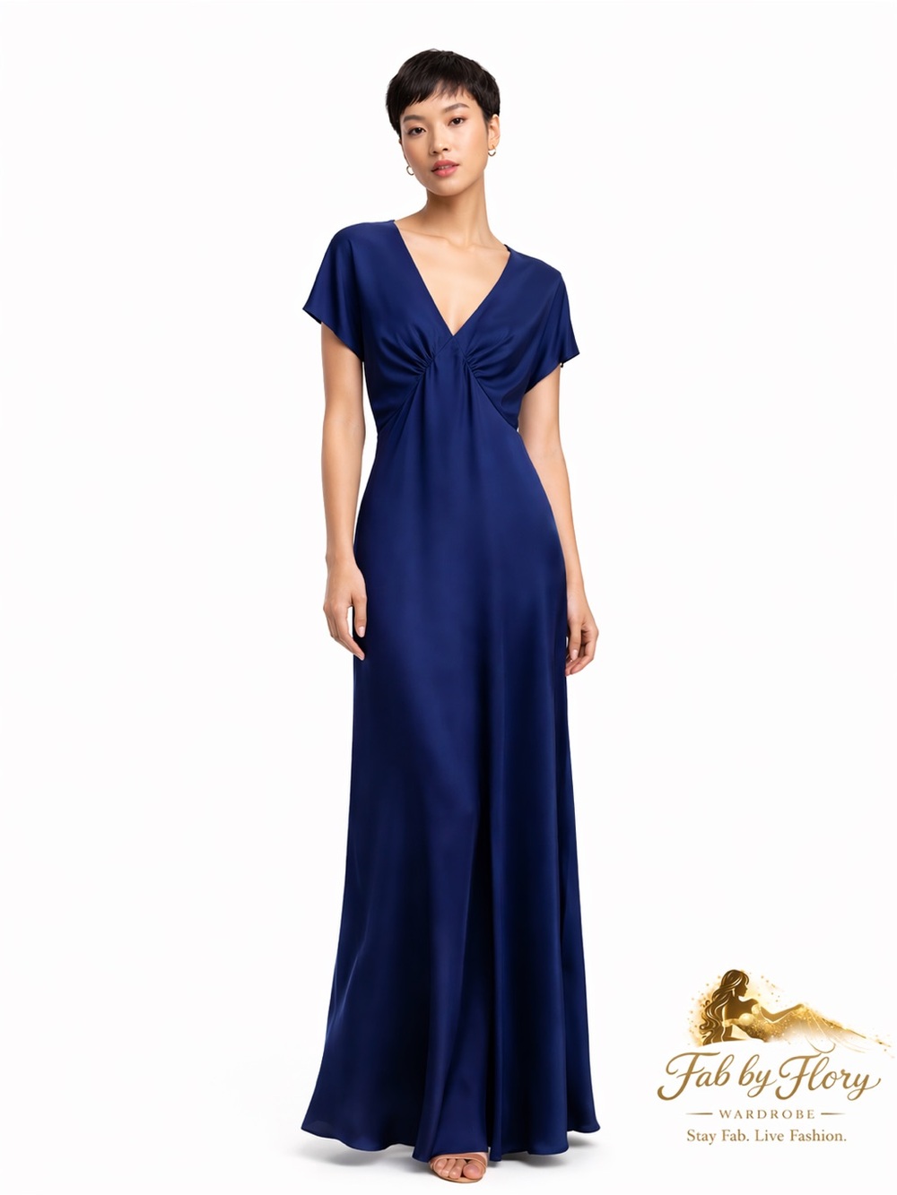Atelier de La Hang (ADLH) Navy Blue Satin Maxi Dress